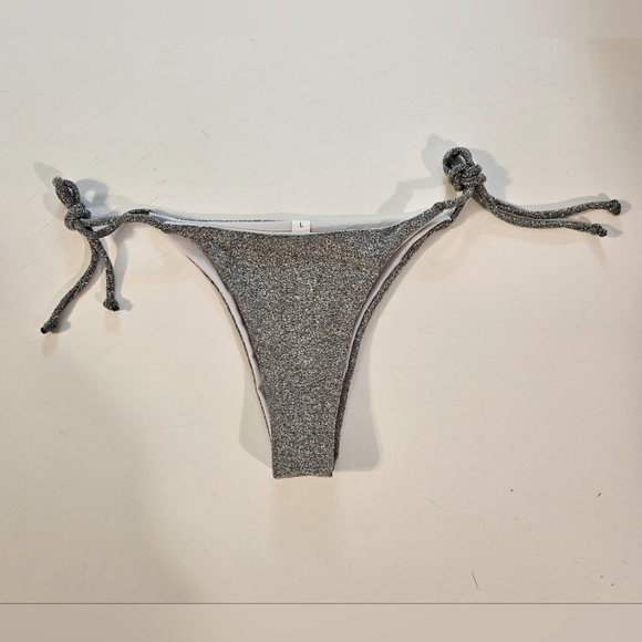 Silver Metallic Shimmering Swim Bikini Bottom - Picture 2 of 5